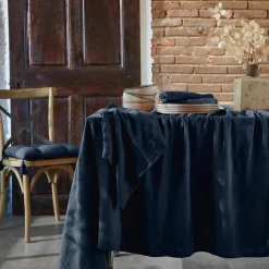 Nappe rectangulaire gaze de coton (150 x 250 cm) Gaïa Bleu nuit