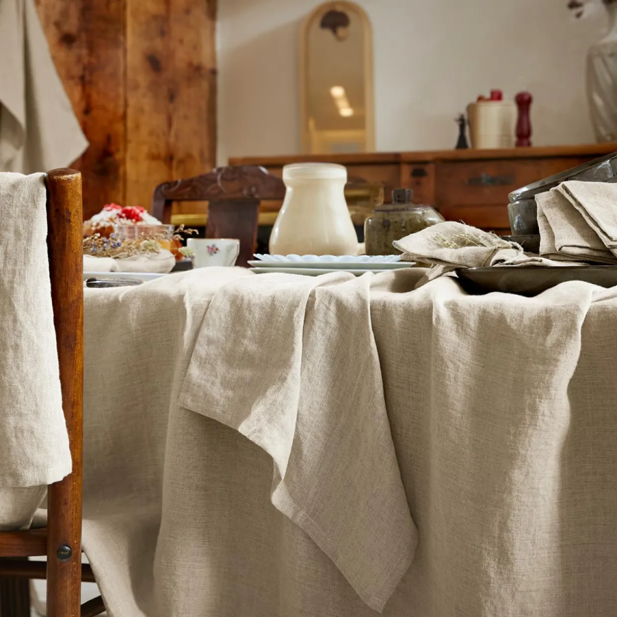 Nappe rectangulaire lin lavé (170 x 250 cm) Louise Beige