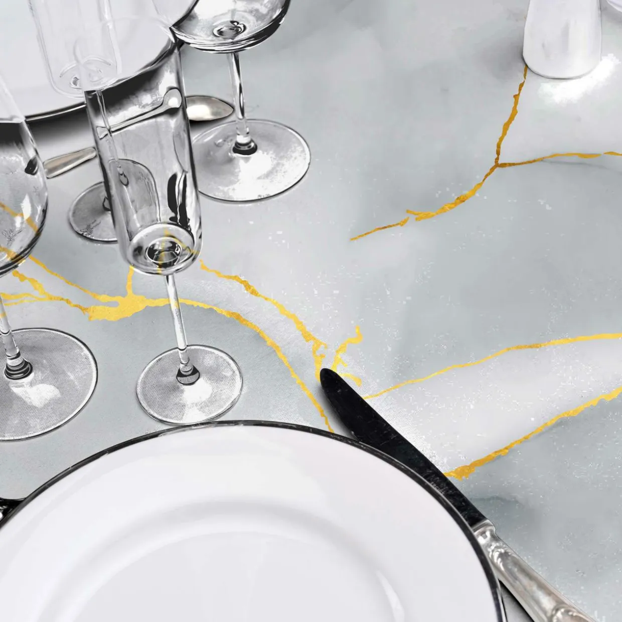 Nappe ronde enduite PVC (160 cm) Marbrelle Grise