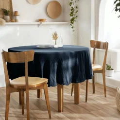 Nappe ronde gaze de coton (180 cm) Gaïa Bleu nuit