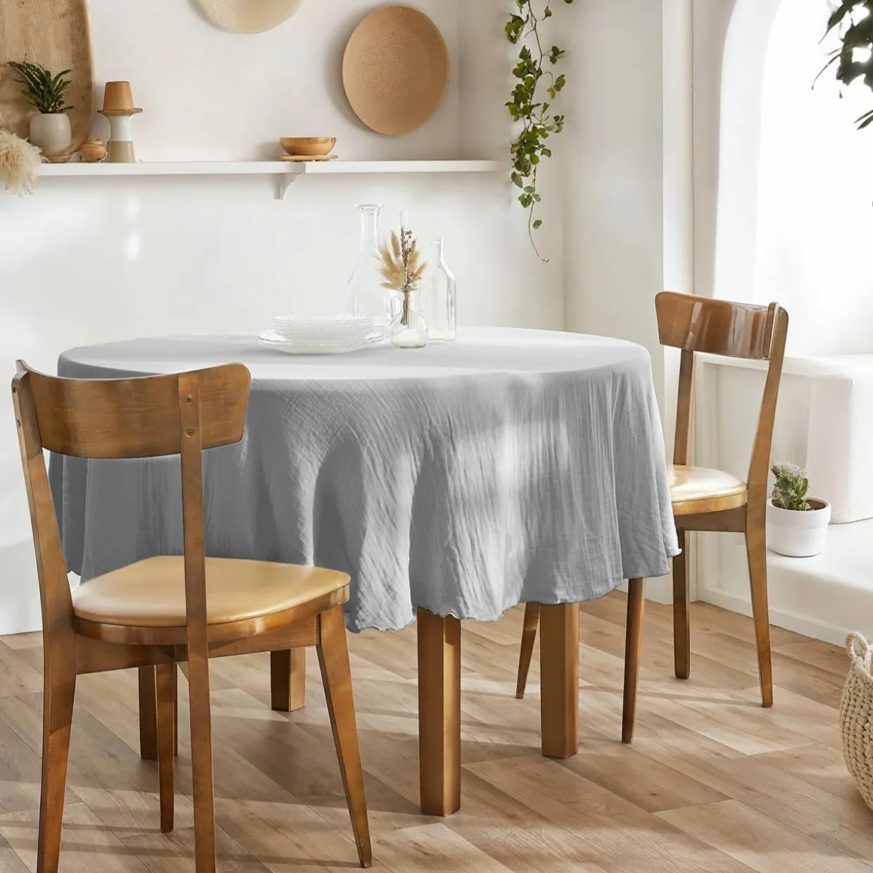 Nappe ronde gaze de coton (180 cm) Gaïa Gris nuage
