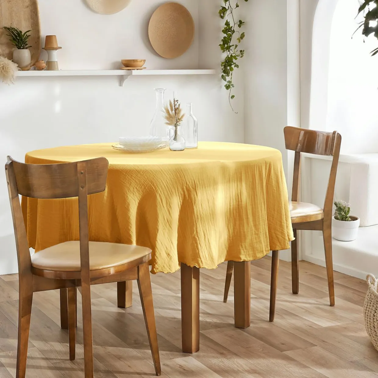 Nappe ronde gaze de coton (180 cm) Gaïa Jaune safran