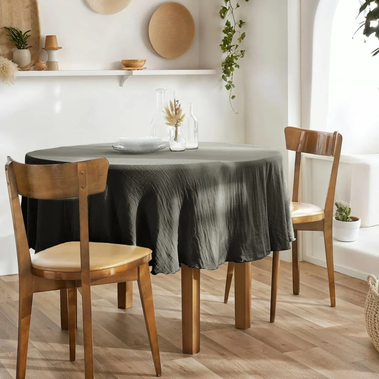 Nappe ronde gaze de coton (180 cm) Gaïa Gris granit