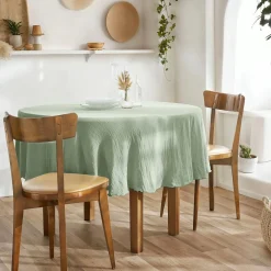 Nappe ronde gaze de coton (180 cm) Gaïa Vert eucalyptus