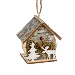 Nichoir de Noël à suspendre (H6,5 cm) Sapin renne Naturel