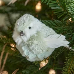 Oiseau sur clip (H10 cm) Pinson Menthe blanche