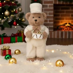 Ours de Noël debout (H41 cm) Tambour d'or Crème