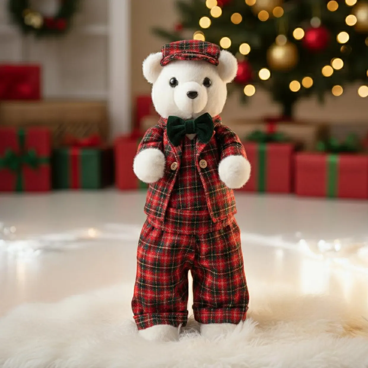 Ours de Noël (H52 cm) Teddy carreaux tartan Rouge