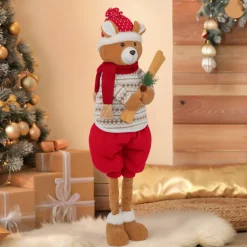 Ours peluche jambes téléscopiques (H95 cm) Petit Skieur Rouge