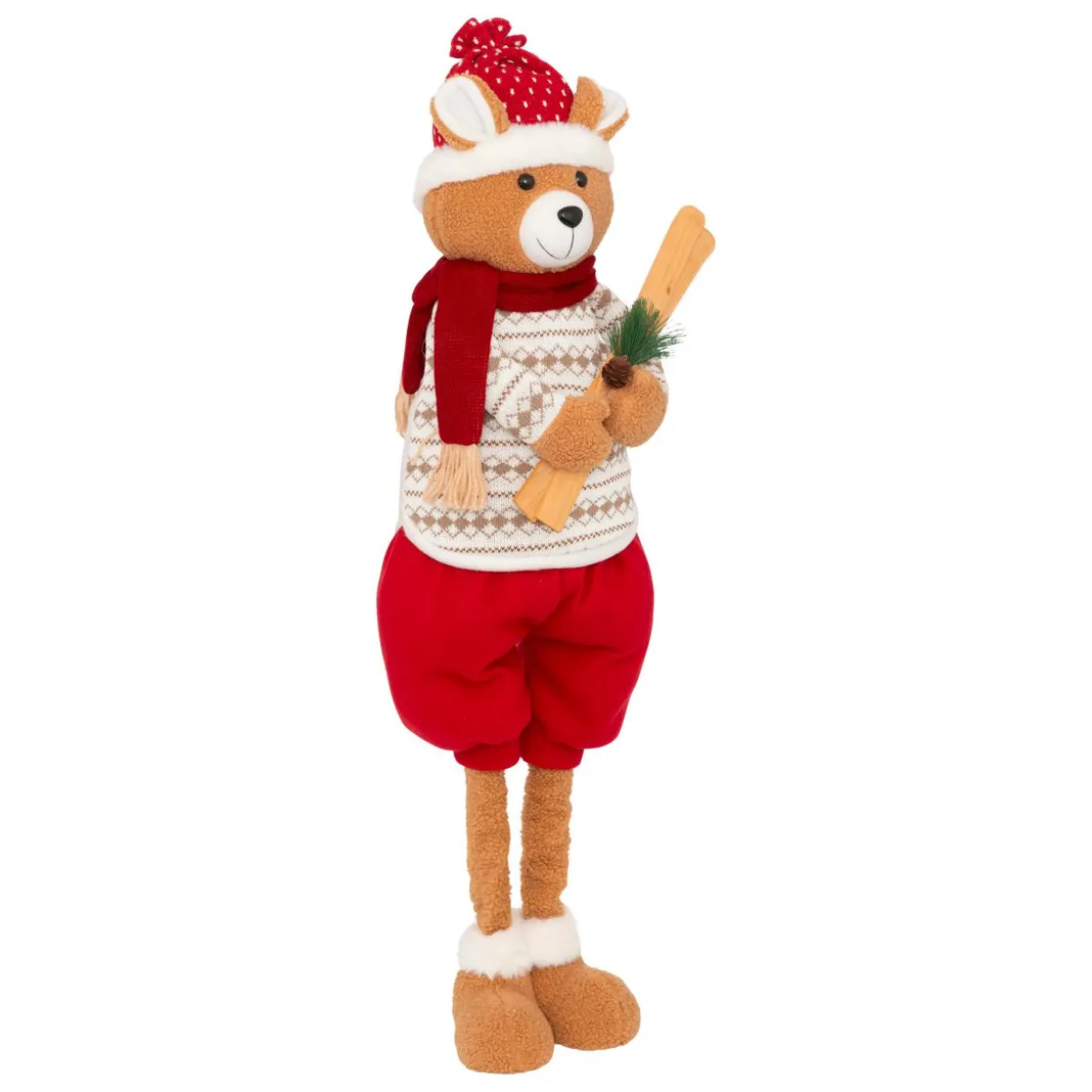 Ours peluche jambes téléscopiques (H95 cm) Petit Skieur Rouge
