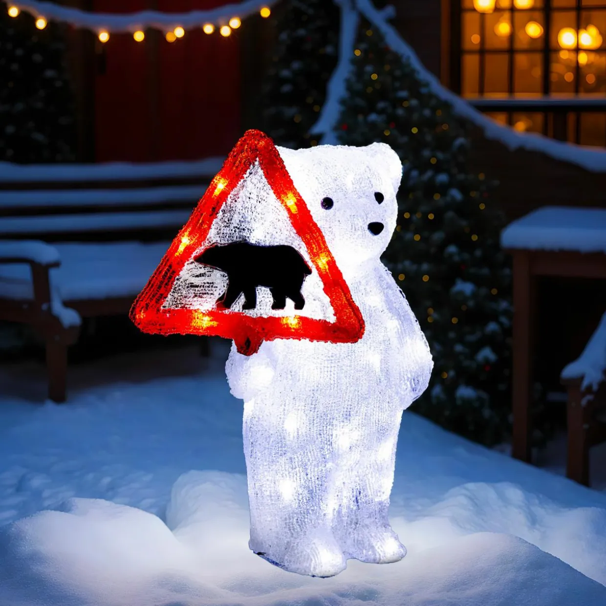 Ours polaire solaire 50 LED (H39 cm) Warning Blanc chaud
