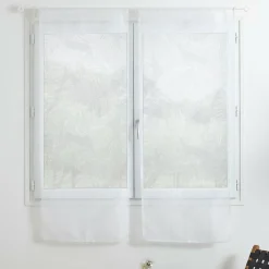 Paire de voilages passe-tringle (60 x 160 cm) Feuilles Blanc