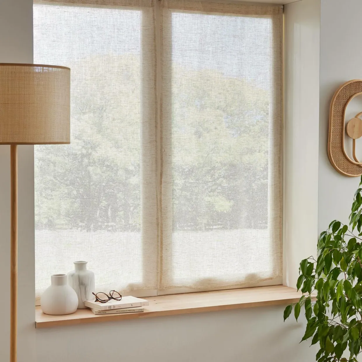 Paire de voilages passe-tringle effet lin (60 x 120 cm) Luca Beige
