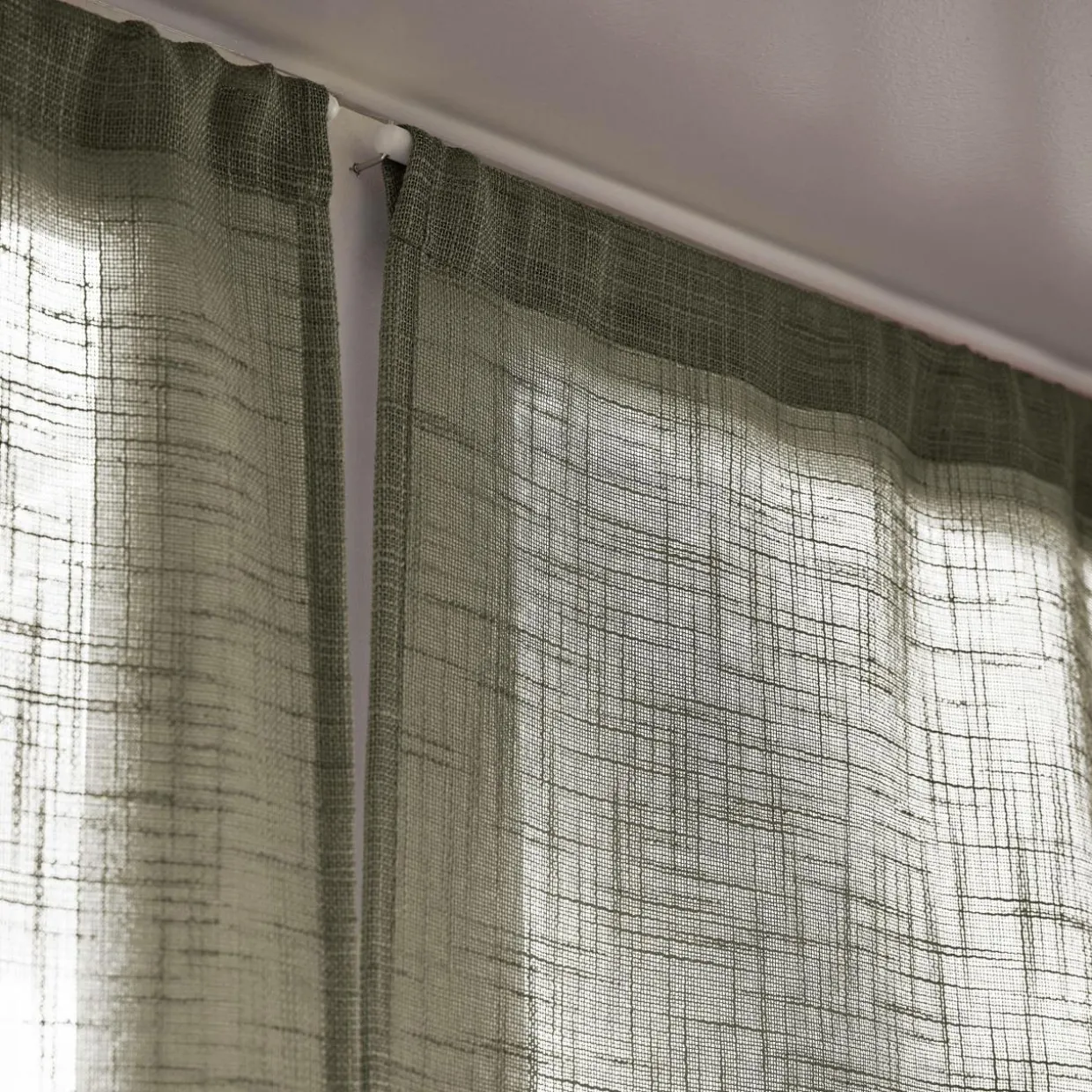 Paire de voilages passe-tringle effet lin (60 x 120 cm) Robin Vert Romarin