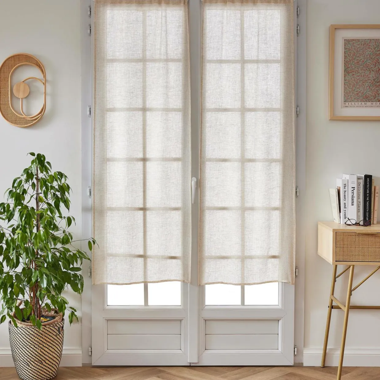 Paire de voilages passe-tringle effet lin (60 x 160 cm) Luca Beige