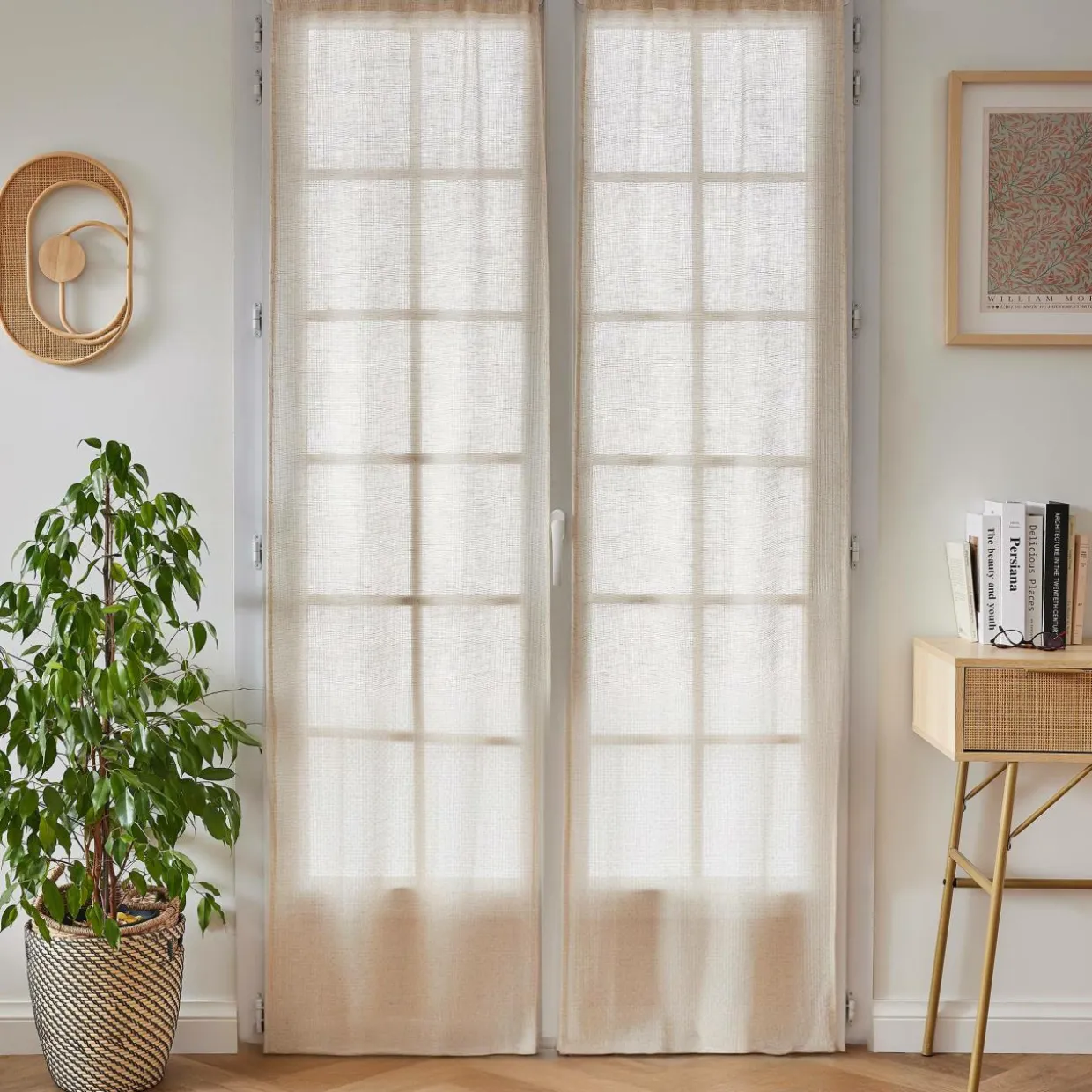 Paire de voilages passe-tringle effet lin (70 x 200 cm) Luca Beige