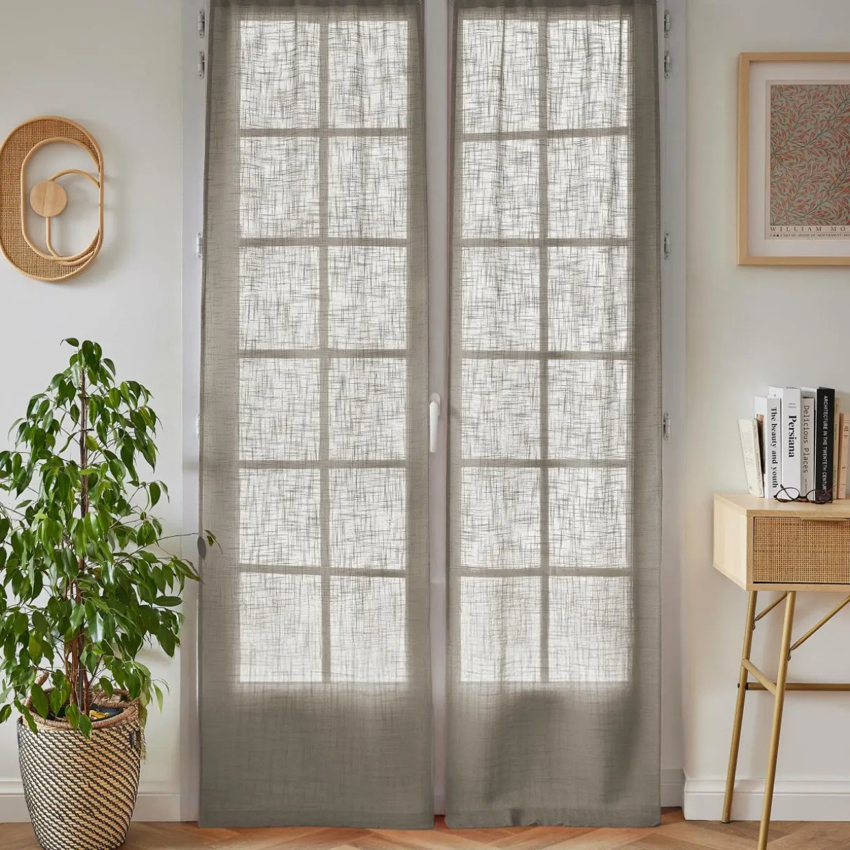 Paire de voilages passe-tringle effet lin (70 x 200 cm) Robin Taupe