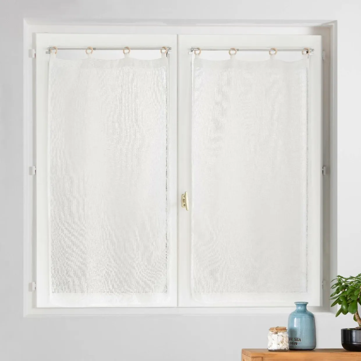Paire de voilages tissés œillets bois (60 x 160 cm) Minalisa Blanc