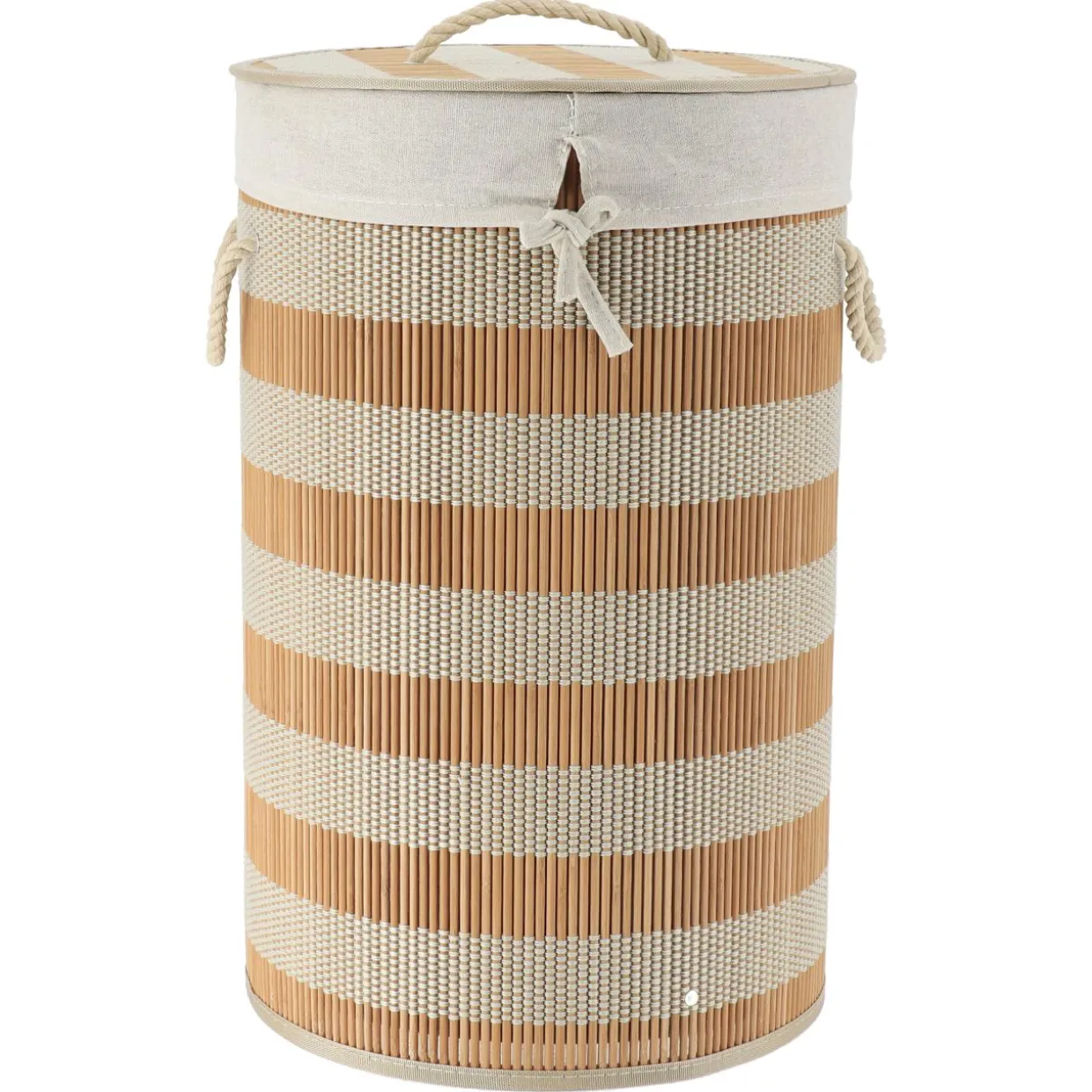 Panier à linge rond et pliable (H55 cm) Bambou Naturel et beige
