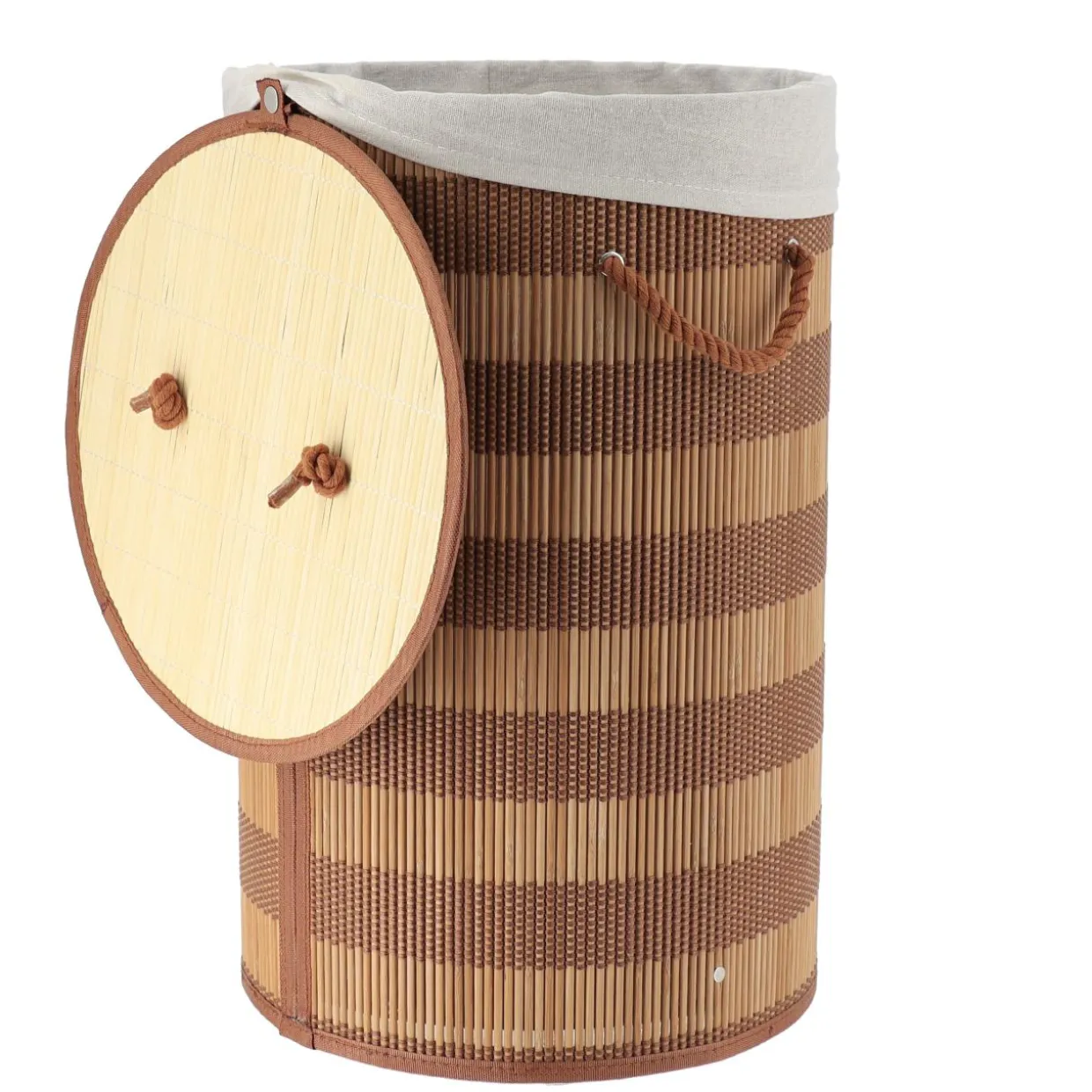 Panier à linge rond et pliable (H55 cm) Bambou Marron et beige