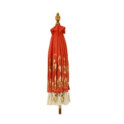 Parasol de jardin rond à franges (D2 m) Jaipur Rouge et dorure