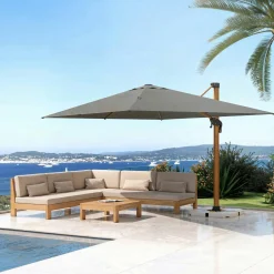 Parasol déporté rectangulaire aluminium (4 x 3 m) Yucatan effet Bois et gris anthracite