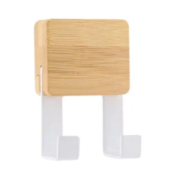 Patère adhésive carrée Crochet double 3M Bambou Blanc
