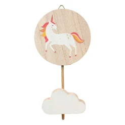 Patère murale enfant bois (H16 cm) Licorne Rose
