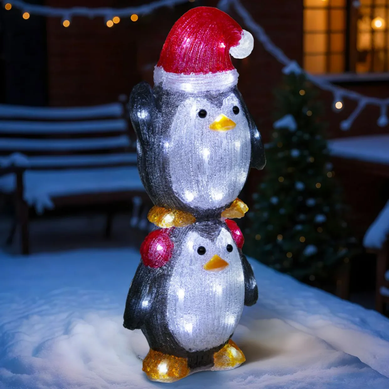 Pingouins lumineux solaire 50 LED (H49 cm) Les copains clignotants Blanc froid