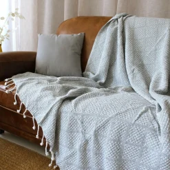 Plaid coton recyclé (130 x 160 cm) Dune Gris clair