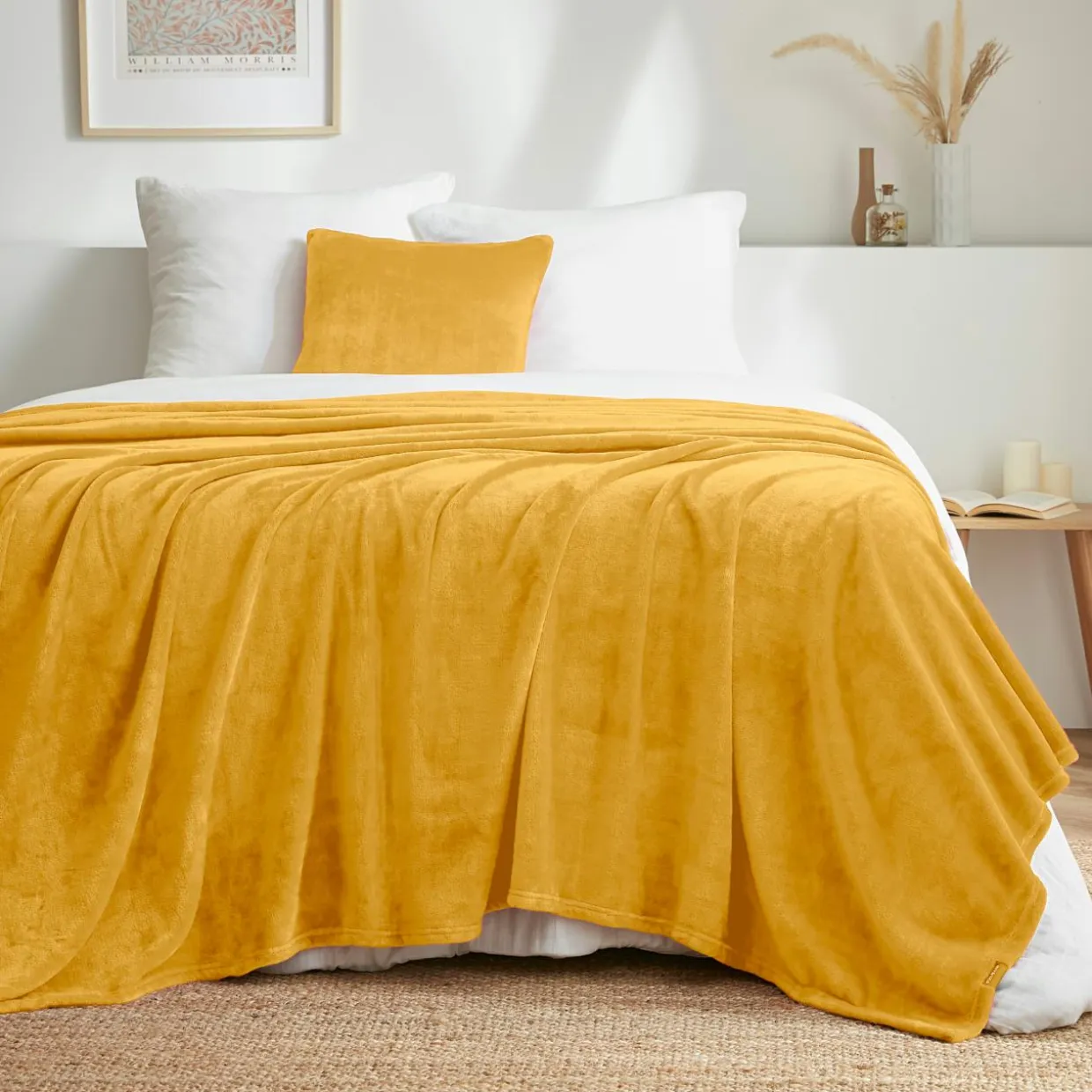 Plaid doux flanelle (220 x 240 cm) Didou Jaune moutarde