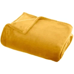 Plaid doux flanelle (220 x 240 cm) Didou Jaune moutarde