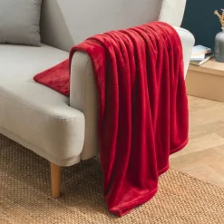 Plaid doux flanelle (125 x 150 cm) Didou Rouge