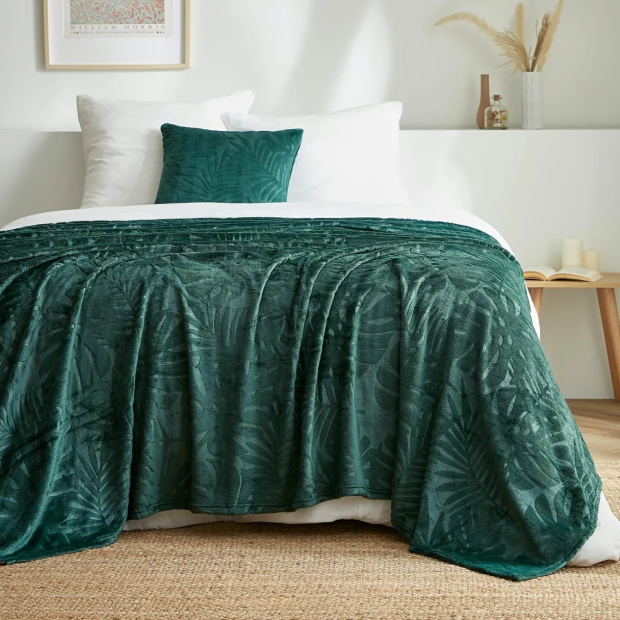Plaid doux flanelle (180 x 230 cm) Flore Vert