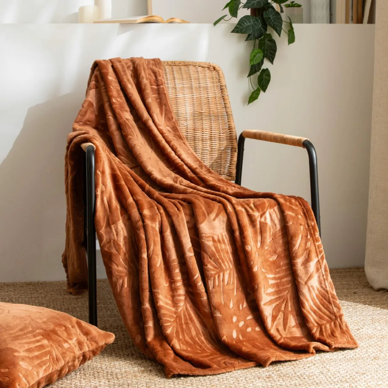 Plaid doux flanelle (130 x 180 cm) Flore Cuivre