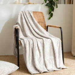 Plaid doux flanelle (125 x 150 cm) Flore Ecru