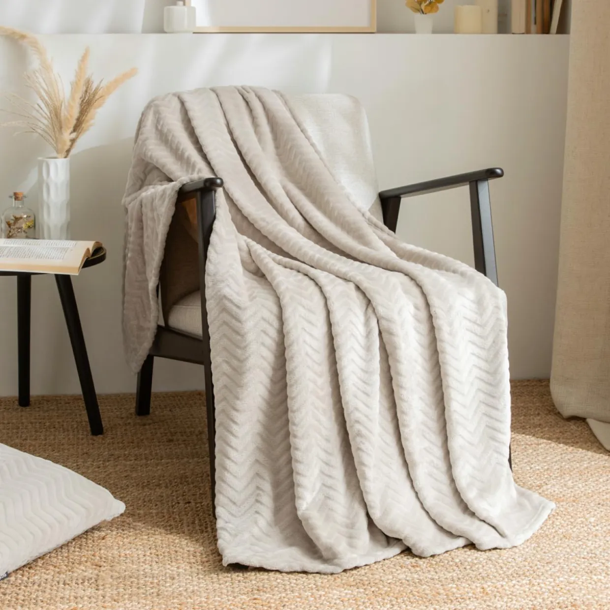Plaid doux flanelle (125 x 150 cm) Zag Ecru