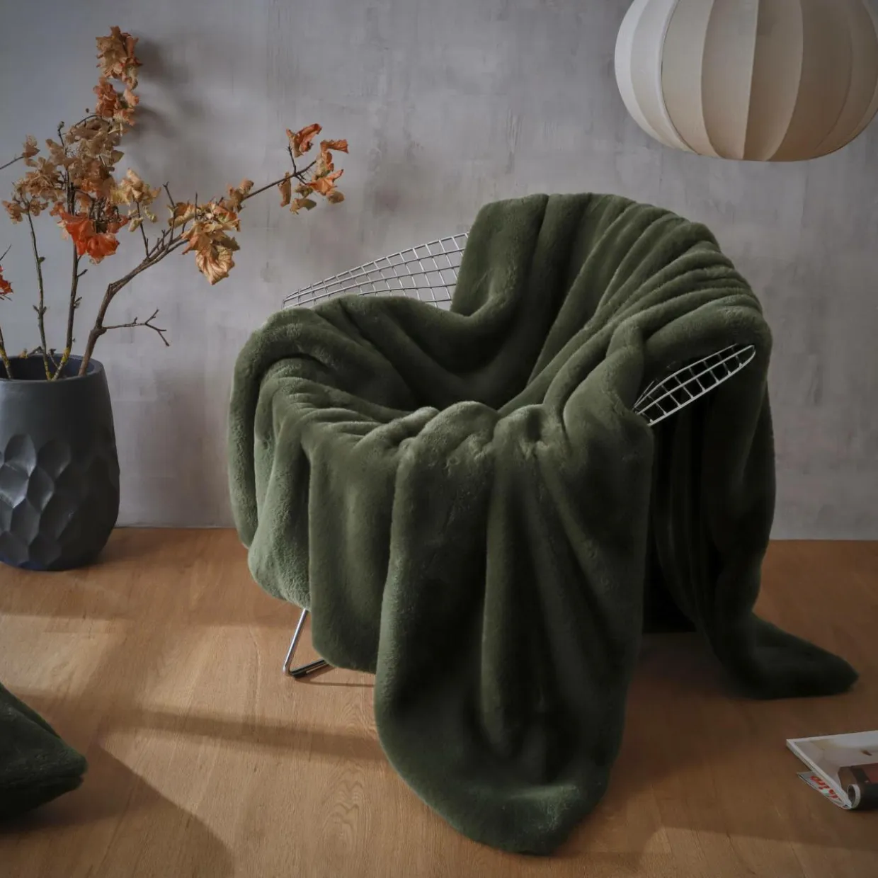 Plaid fausse fourrure (140 x 200 cm) Finn Vert kaki