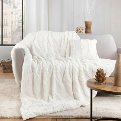 Plaid fausse fourrure (125 x 150 cm) Foxy Ecru