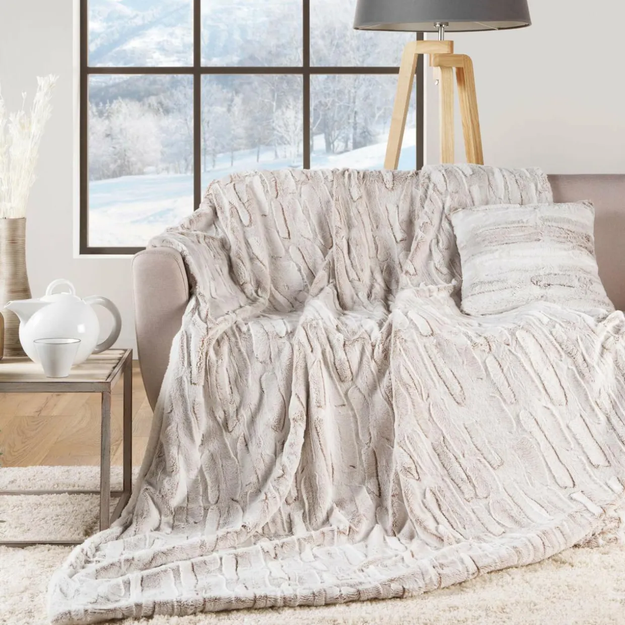 Plaid fausse fourrure (180 x 220 cm) Lynx Beige