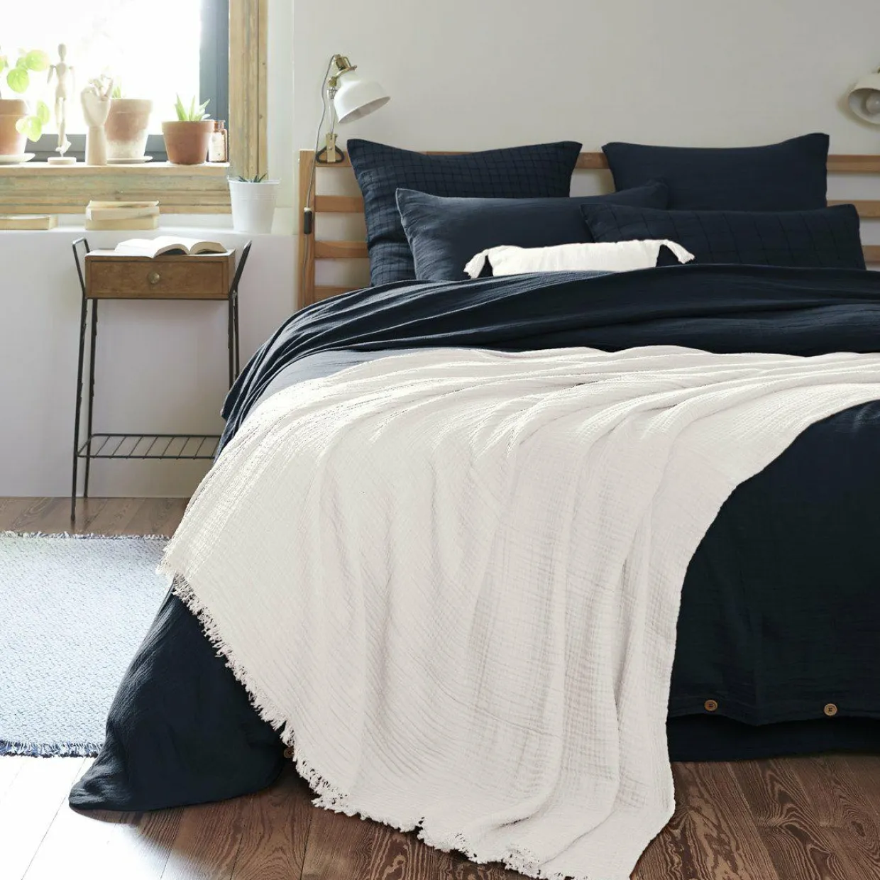 Plaid gaze de coton (180 x 220 cm) Gaïa Blanc chantilly