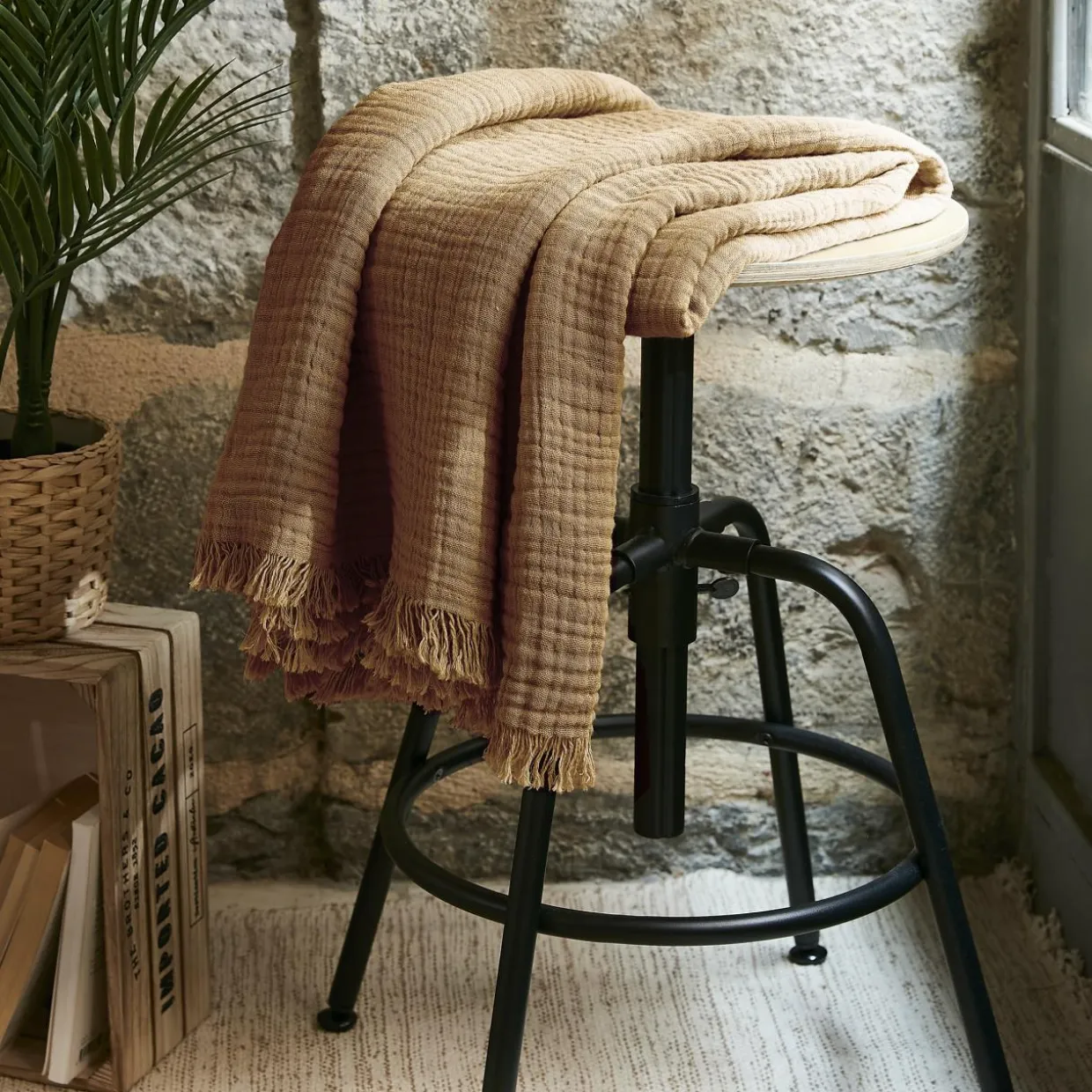Plaid gaze de coton (130 x 160 cm) Gaïa Camel