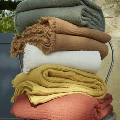 Plaid gaze de coton (130 x 160 cm) Gaïa Camel