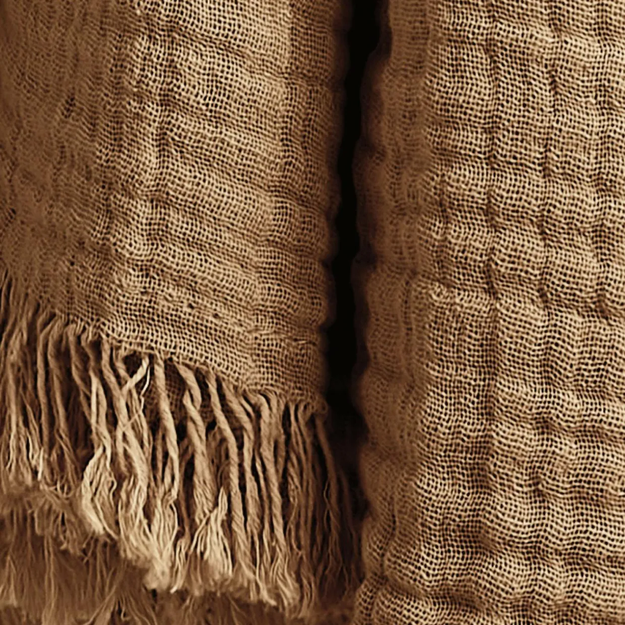 Plaid gaze de coton (180 x 220 cm) Gaïa Camel