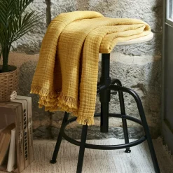 Plaid gaze de coton (130 x 160 cm) Gaïa Jaune safran