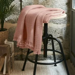 Plaid gaze de coton (130 x 160 cm) Gaïa Rose pêche