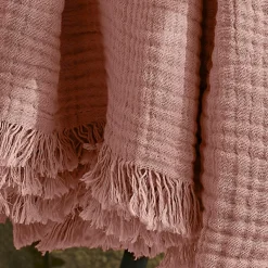 Plaid gaze de coton (130 x 160 cm) Gaïa Rose pêche