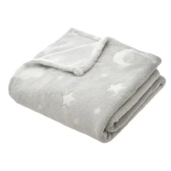 Plaid polaire phosphorescent enfant (125 x 150 cm) Voie lactée Gris clair