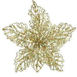Poinsettia de Noël paillettes sur clip (D23,5 cm) Or
