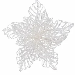 Poinsettia de Noël paillettes sur clip (D23 cm) Blanc